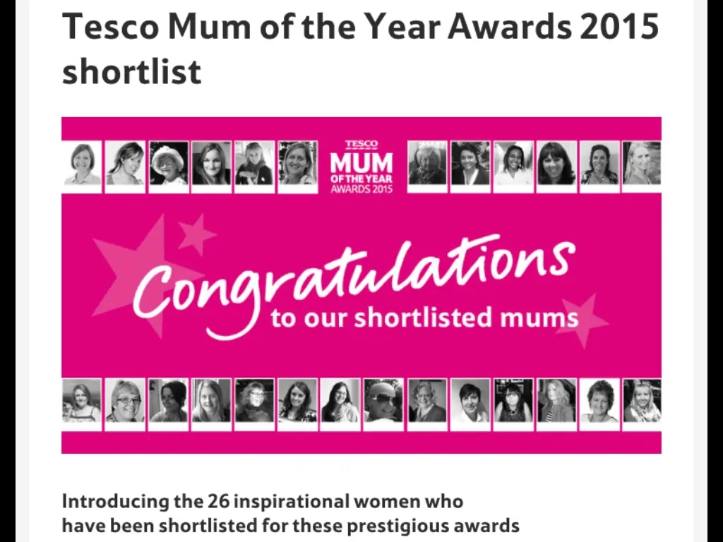 Tesco Mum of the Year Awards 2015 shortlist