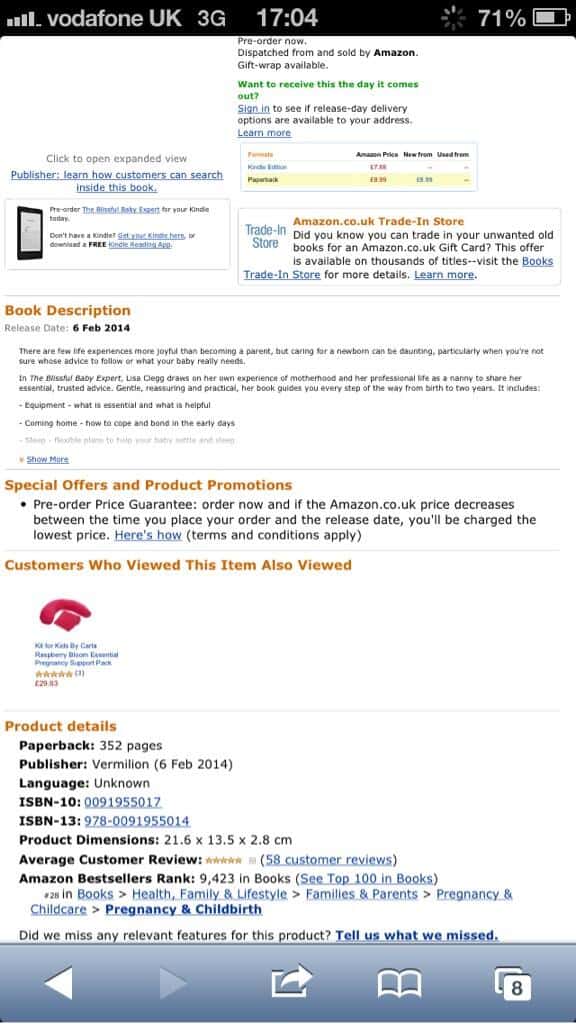 Amazon book description and product details page screenshot