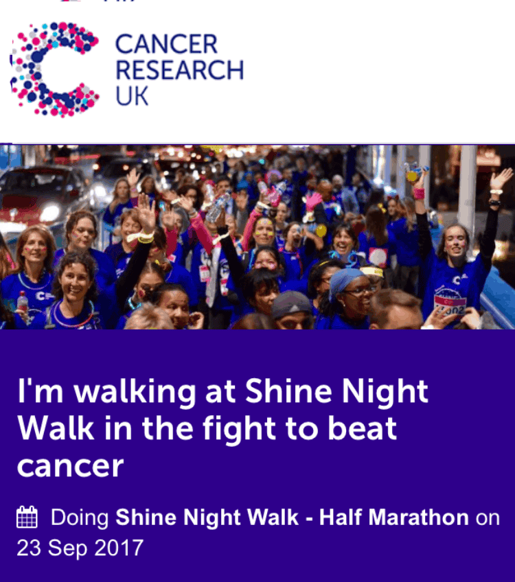 Cancer Research UK Shine Night Walk marathon