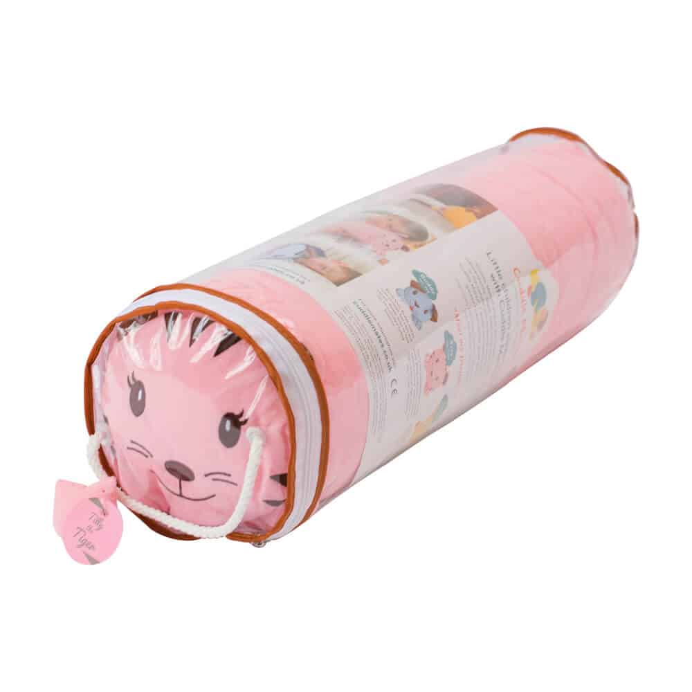 Pink tiger-themed children's pillow roll